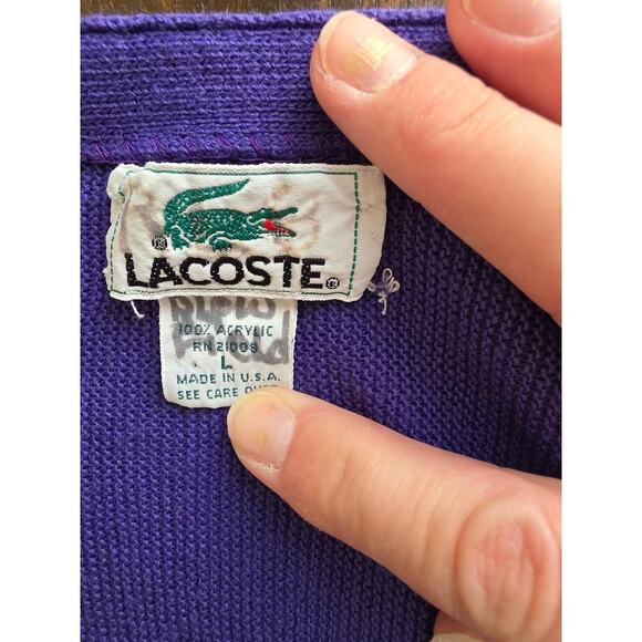 💜 Vintage Lacoste Purple Cardigan — Made in USA — Size L - Picture 2 of 5